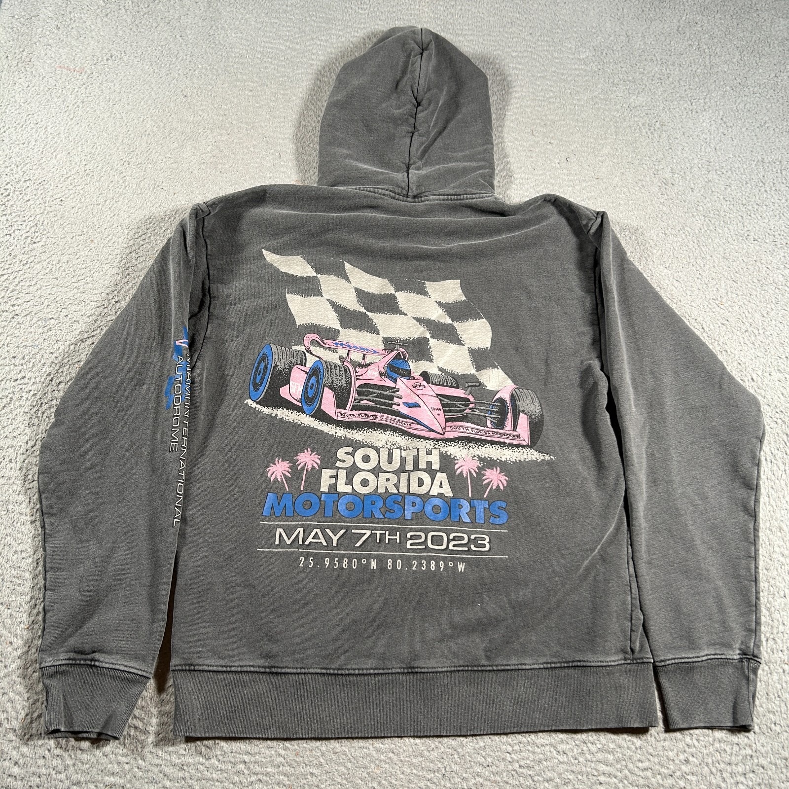 South Florida Motorsports Hoodie Mens Medium Gray Graphic May 7th 2023 Miami